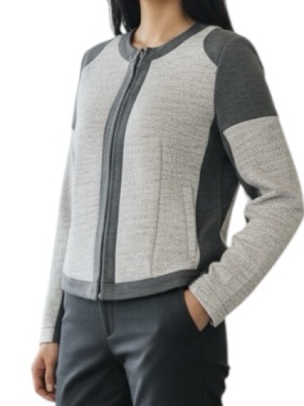 CAbi Medium Gray Military Style Blazer Jacket Utility Cropped Office Casual